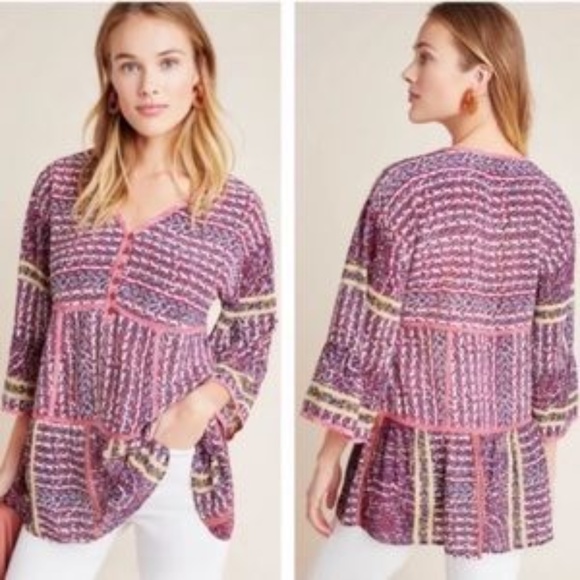 Anthropologie Maeve Lilyana Tiered Silk Blouse S - Picture 3 of 3